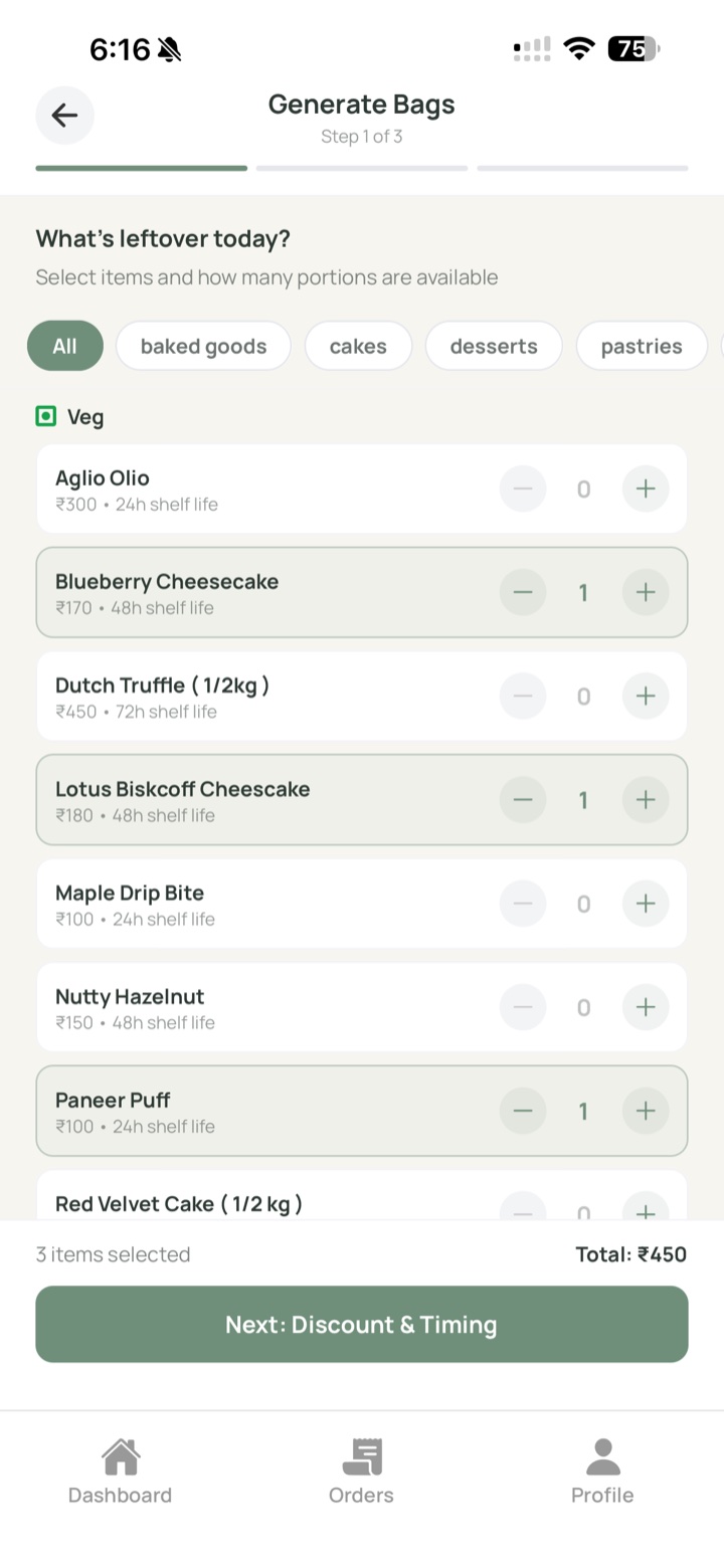 Generate Bags step 1: selecting leftover items and portions